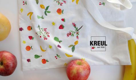 KREUL Javana Stoffmalfarbe helle Stoffe Obst Früchte Tasche Beutel KREUL Textilfarben Sommer Design Tasche Kirsche Beere