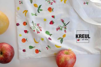 KREUL Javana Stoffmalfarbe helle Stoffe Obst Früchte Tasche Beutel KREUL Textilfarben Sommer Design Tasche Kirsche Beere