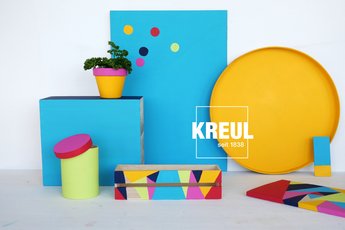 Acrylfarbe für Bastel DIY Deko Blumentopf Terrakotta Holzbox Tablett anmalen Tipp Bunte DIY Deko mit KREUL Acryl Mattfarbe angemalt