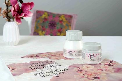 KREUL Textil Potch Dosen mit selbst designten Blumen Stoffen durch Serviettentechnik 